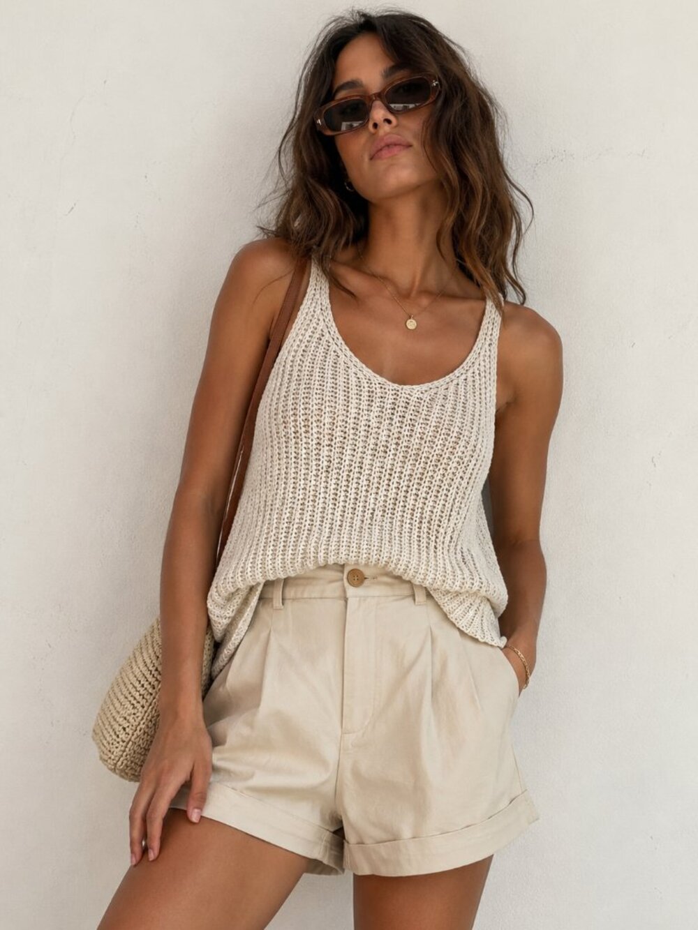 Moon & Madison Ivory Crochet Knit Tank Top Medium Sleeveless Lightweight Boho